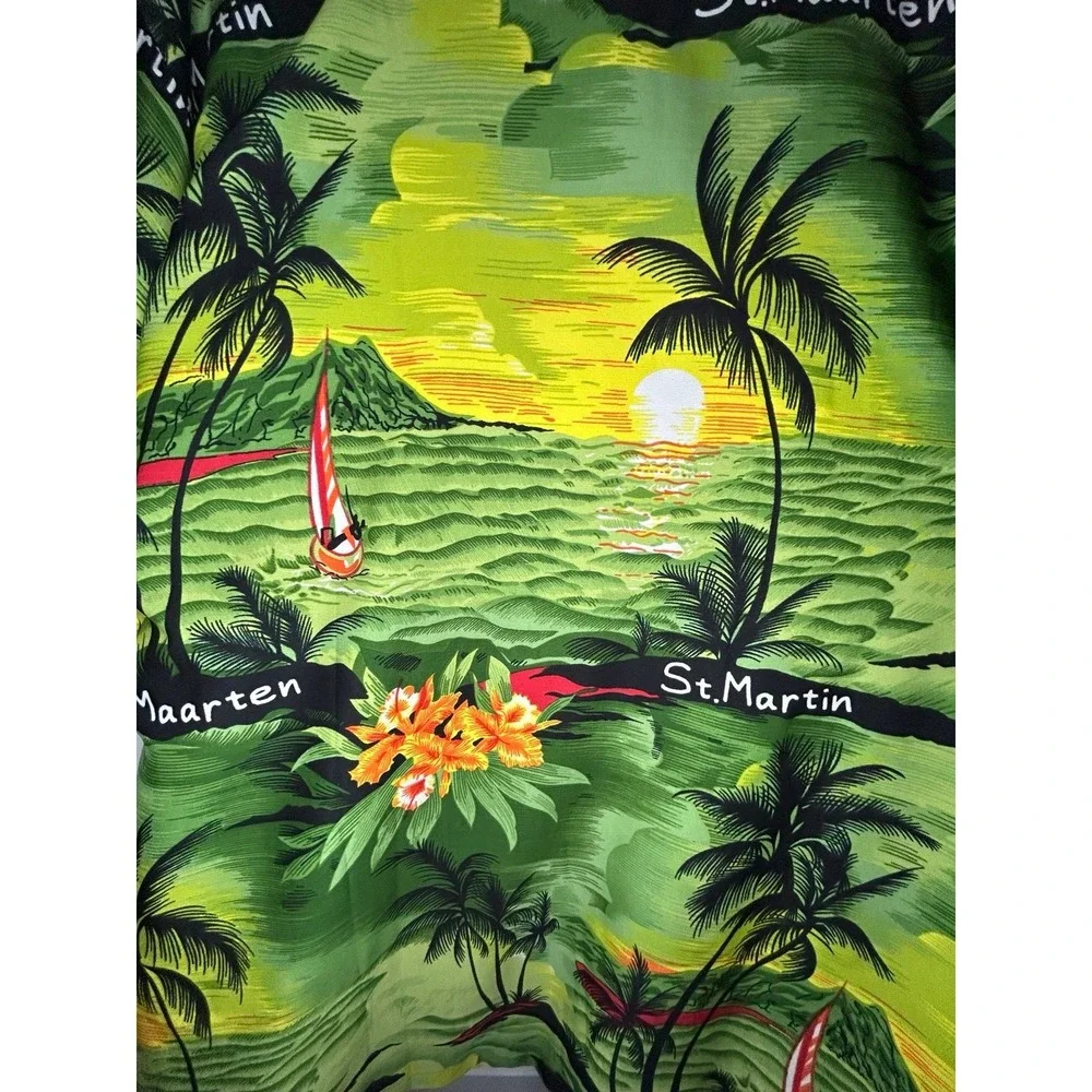 Vintage‎ St. Maarten All Over Print Tropical Hawaiian Button Down Shirt No Flaws